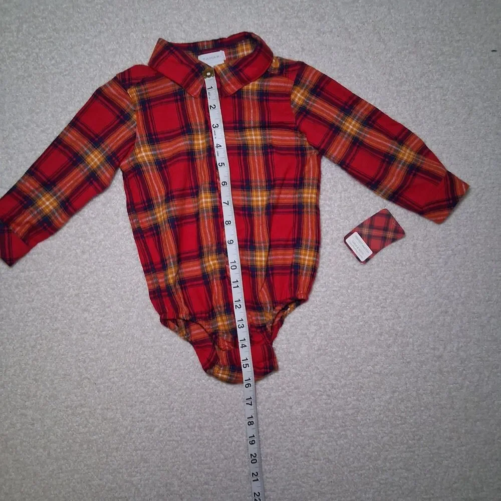NWT Cotton Baby Red Plaid Sz Unisex 12 Months One Piece Long Sleeve Family Photo